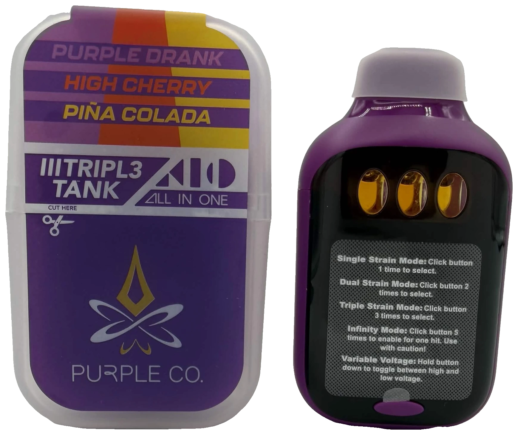 Purple Co. TRIPL3 TANK all-in-one — Trio 02: Purple Drank, High Cherry and Piña Colada