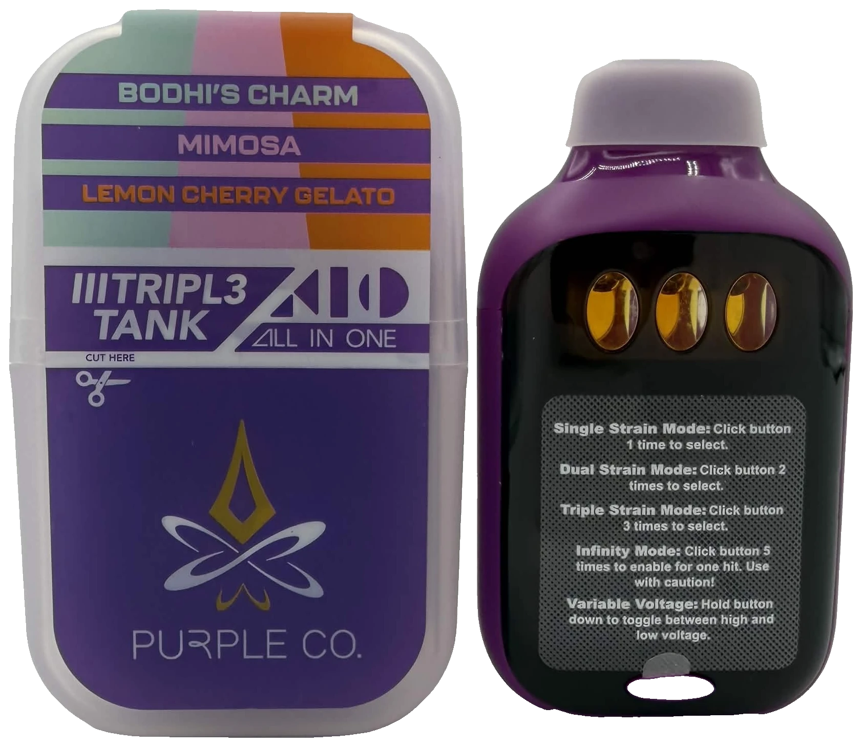 Purple Co. TRIPL3 TANK all-in-one — Trio 03: Bodhi's Charm, Mimosa and Lemon Cherry Gelato